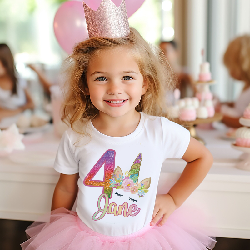 Personalized Girl Unicorn Birthday Party T-Shirt| Cloth1450