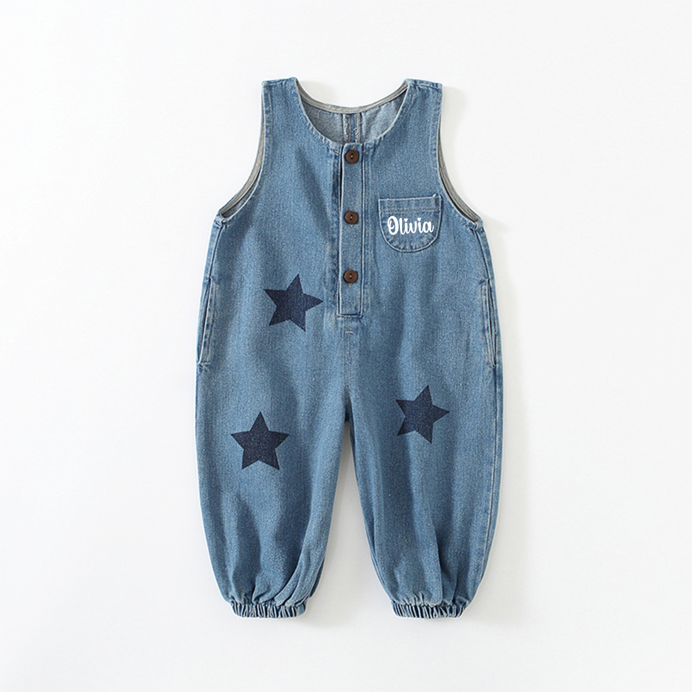 Personalized Kids Star Print  Denim Overalls| Pants49