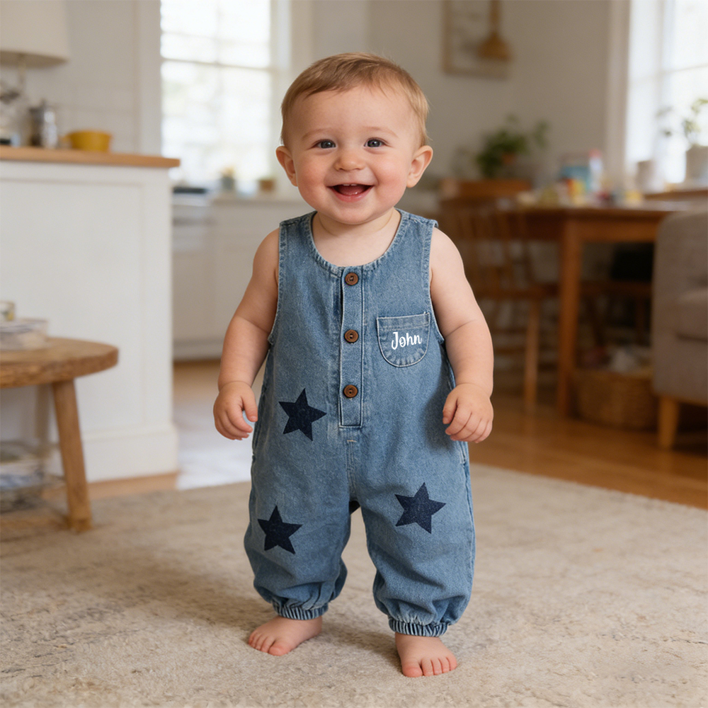 Personalized Kids Star Print  Denim Overalls| Pants49