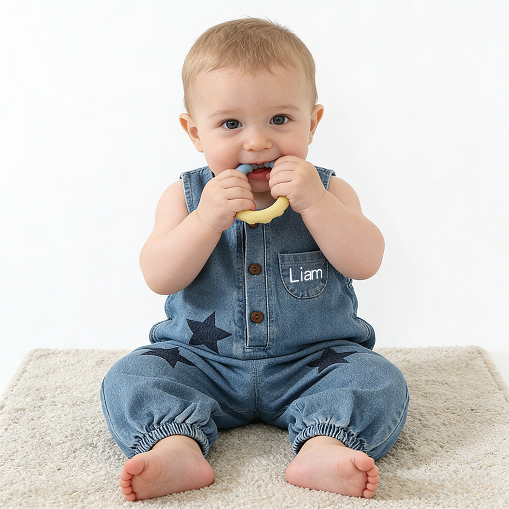 Personalized Kids Star Print  Denim Overalls| Pants49