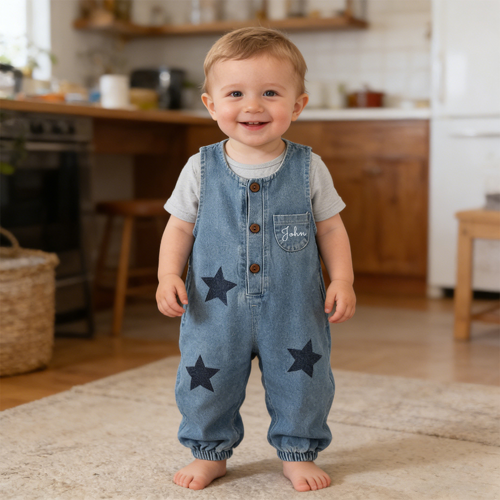 Personalized Kids Star Print  Denim Overalls| Pants49