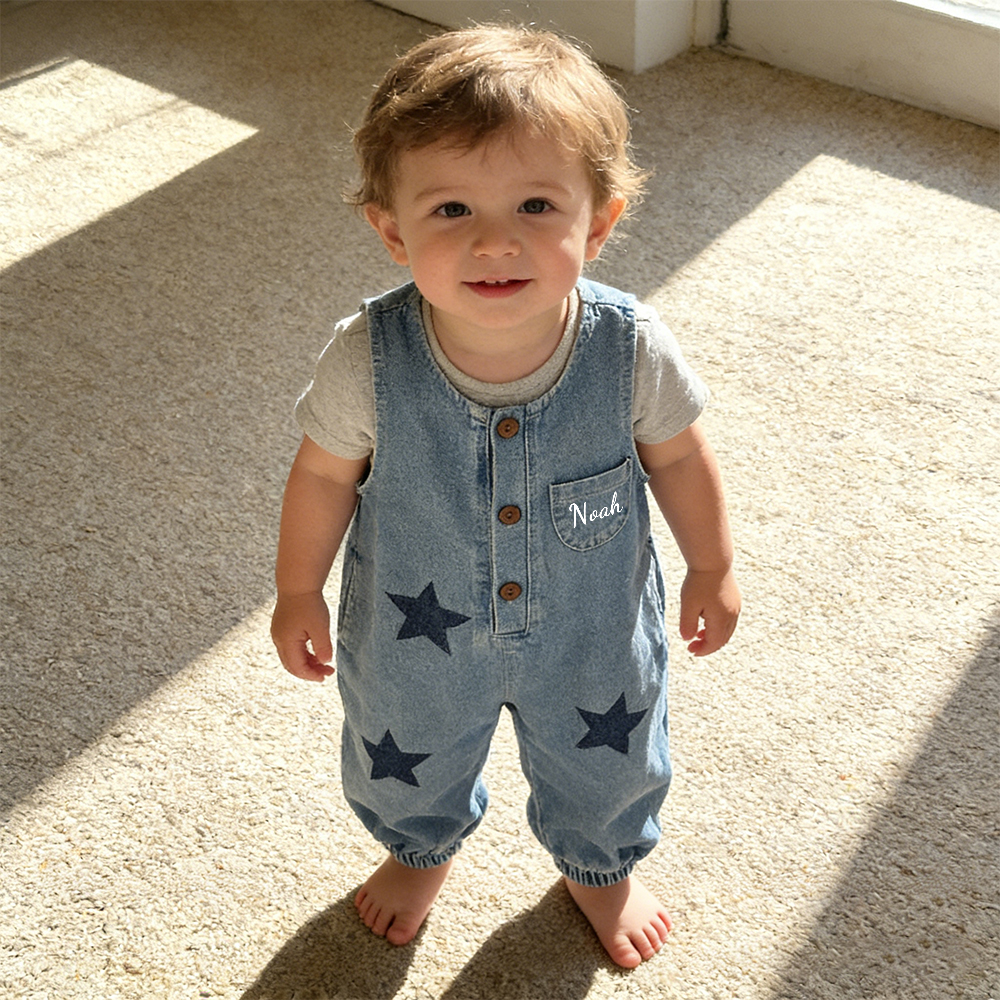 Personalized Kids Star Print  Denim Overalls| Pants49