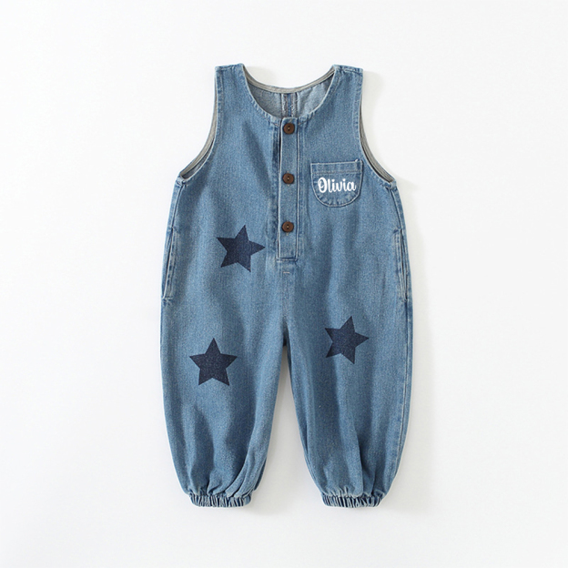 Personalized Kids Star Print  Denim Overalls| Pants49