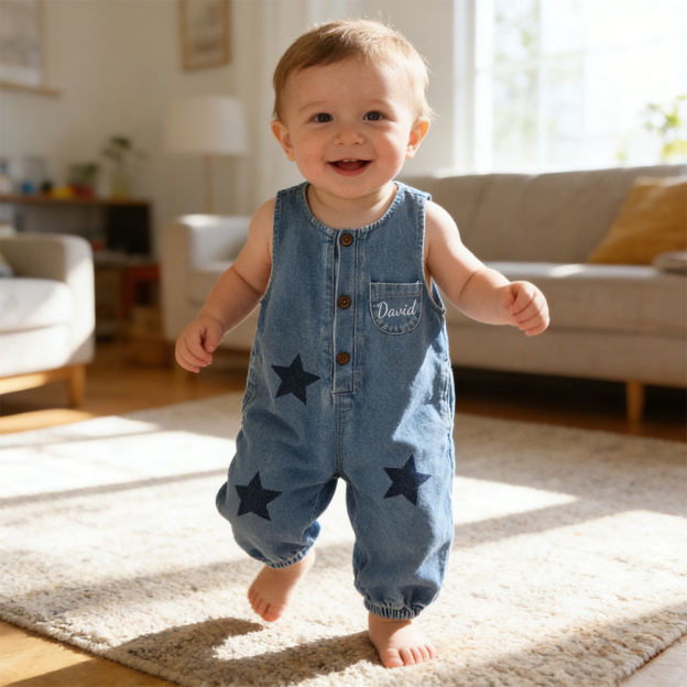 Personalized Kids Star Print  Denim Overalls| Pants49