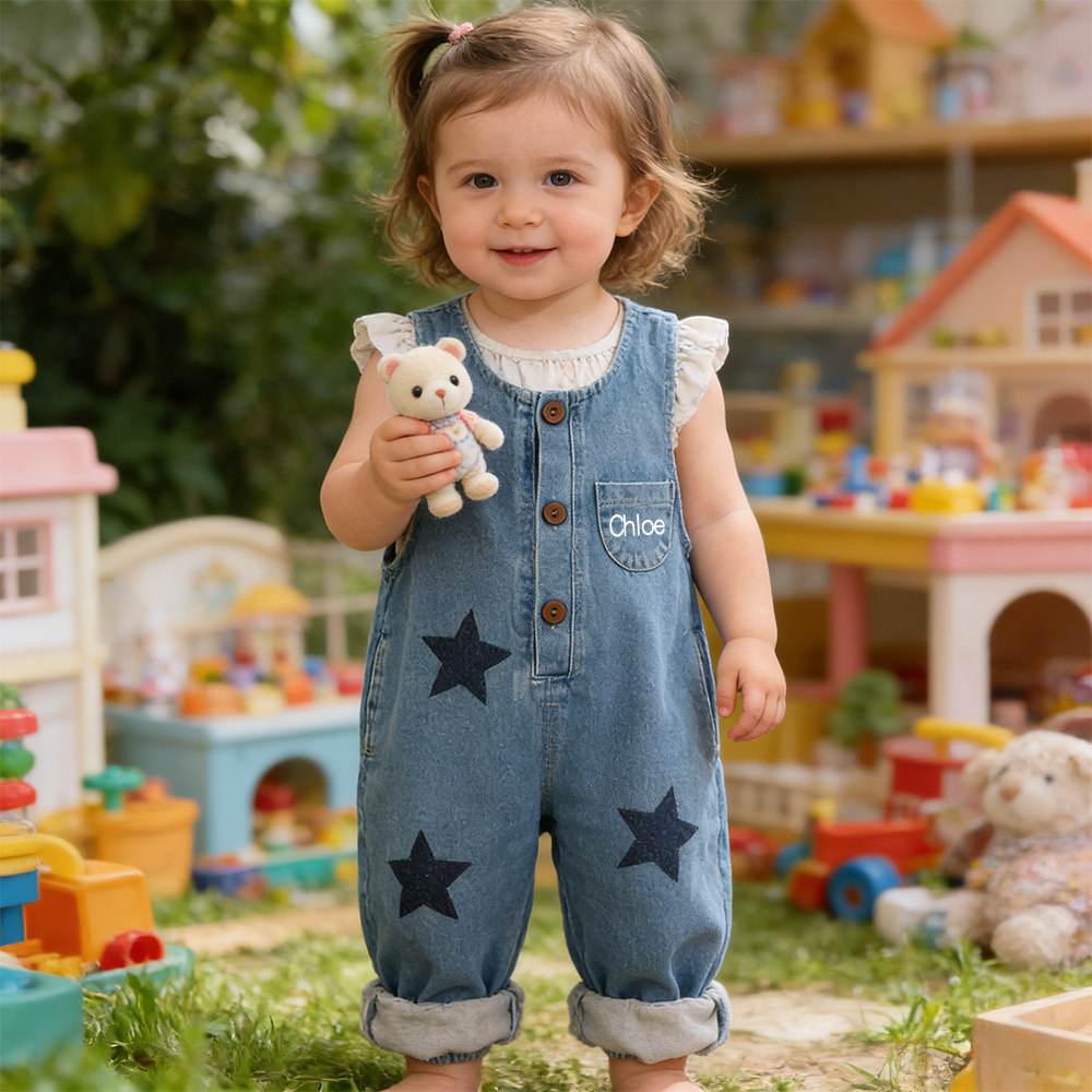 Personalized Kids Star Print  Denim Overalls| Pants49