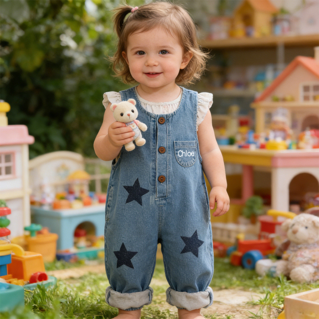 Personalized Kids Star Print  Denim Overalls| Pants49