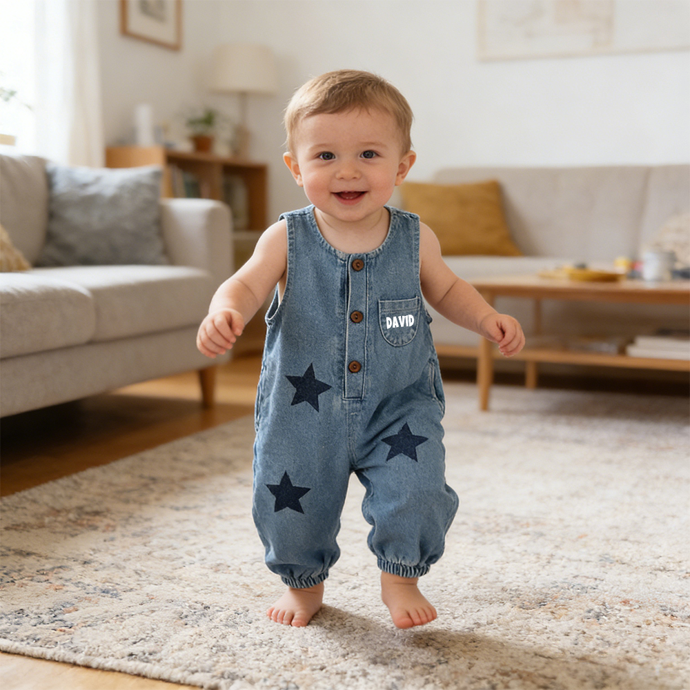 Personalized Kids Star Print  Denim Overalls| Pants49