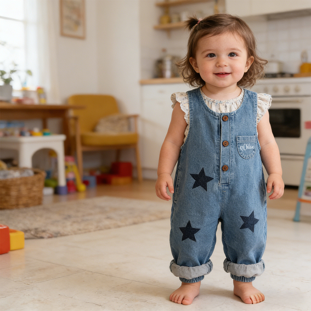 Personalized Kids Star Print  Denim Overalls| Pants49