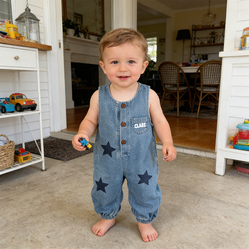 Personalized Kids Star Print  Denim Overalls| Pants49