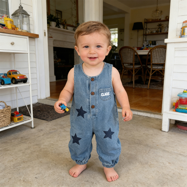 Personalized Kids Star Print  Denim Overalls| Pants49