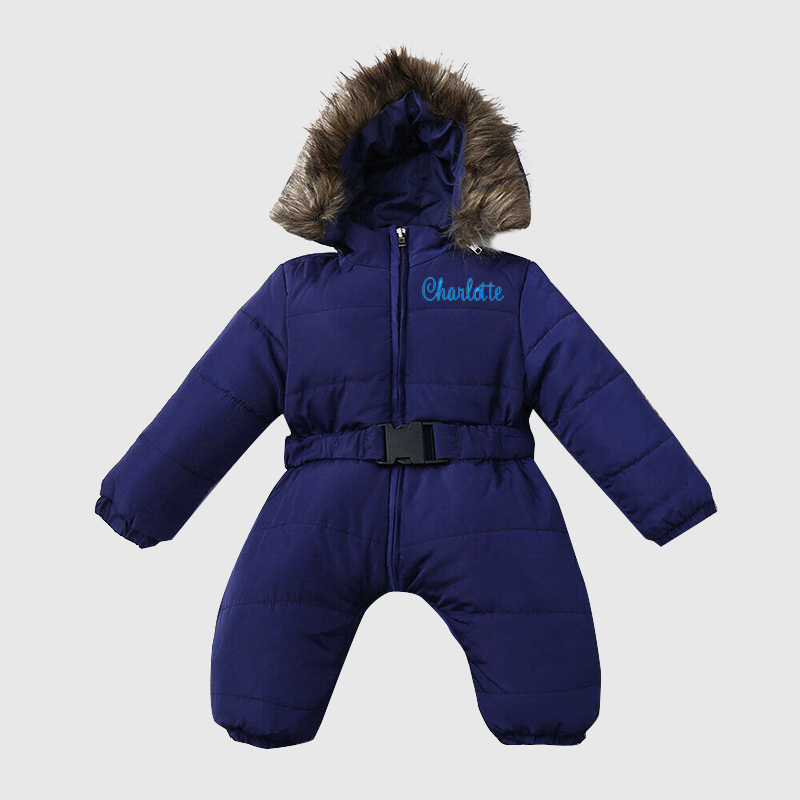 Personalized Baby Fur Lined Hood Cozy Snowsuit| Cloth93