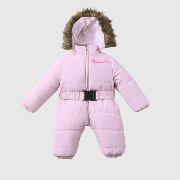Personalized Baby Fur Lined Hood Cozy Snowsuit| Cloth93