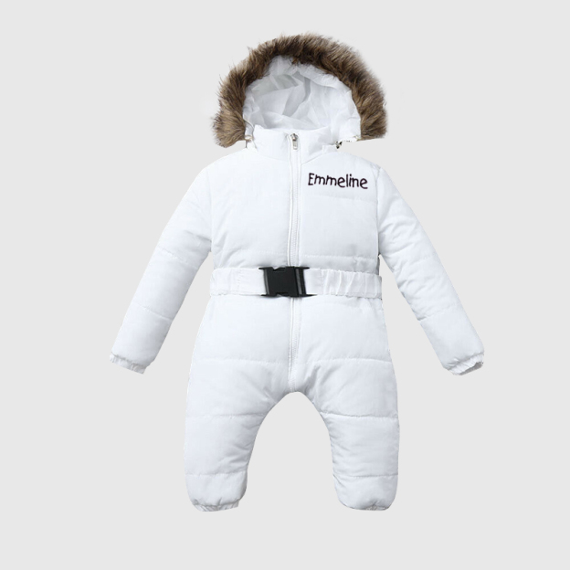 Personalized Baby Fur Lined Hood Cozy Snowsuit| Cloth93