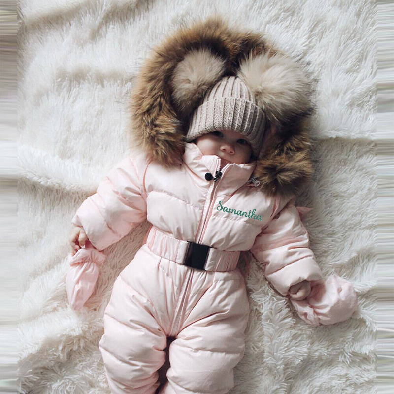 Personalized Baby Fur Lined Hood Cozy Snowsuit| Cloth93