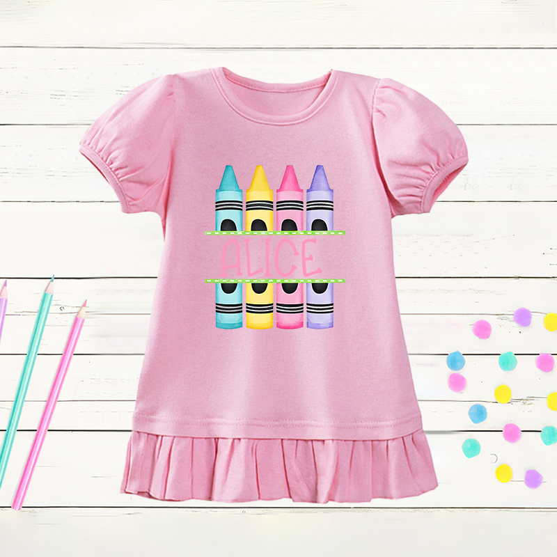Personalized Girls Crayon Short Sleeve Ruffle Shirt| Cloth143
