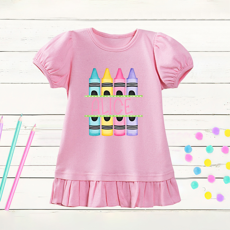Personalized Girls Crayon Short Sleeve Ruffle Shirt| Cloth143