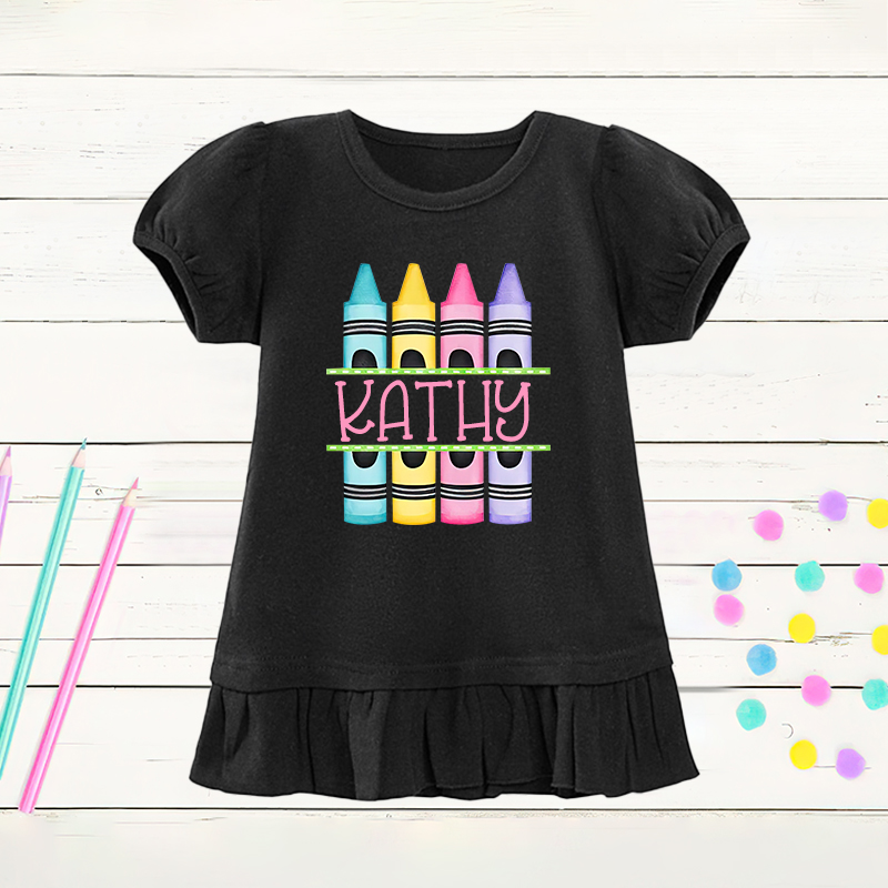 Personalized Girls Crayon Short Sleeve Ruffle Shirt| Cloth143