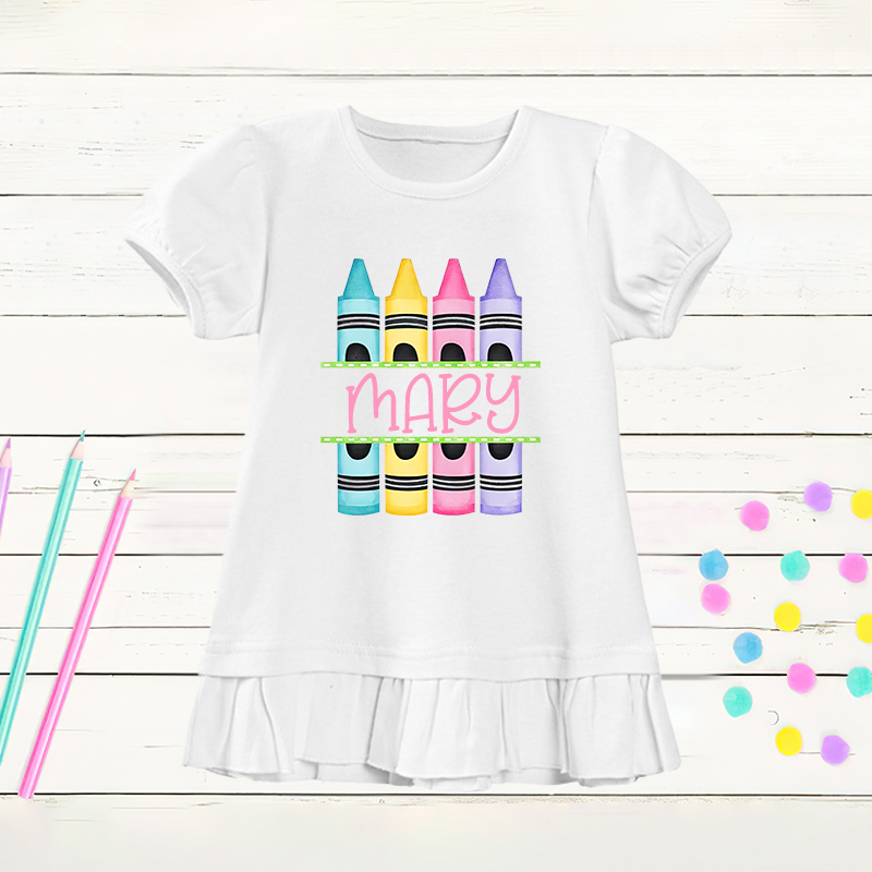 Personalized Girls Crayon Short Sleeve Ruffle Shirt| Cloth143