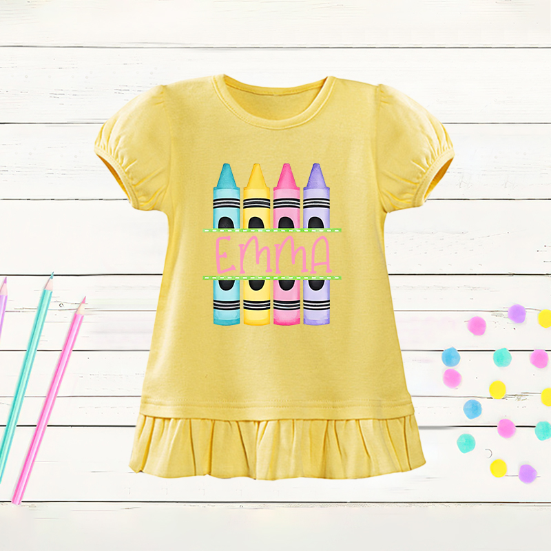 Personalized Girls Crayon Short Sleeve Ruffle Shirt| Cloth143