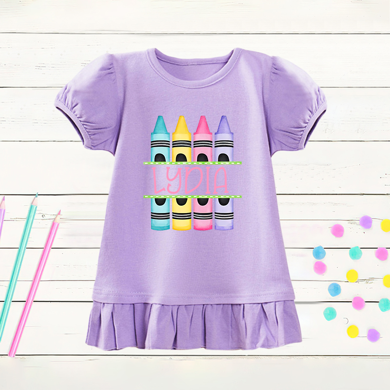 Personalized Girls Crayon Short Sleeve Ruffle Shirt| Cloth143
