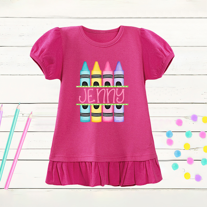 Personalized Girls Crayon Short Sleeve Ruffle Shirt| Cloth143