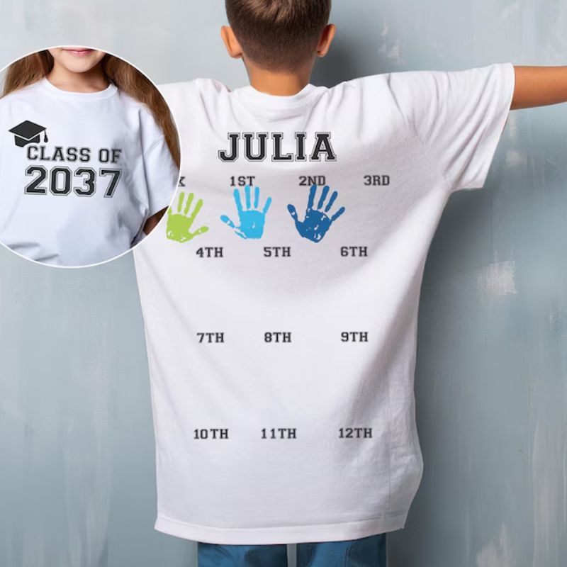 Personalized Kids Class Of 2037 Handprint Graduation Shirt| Cloth181