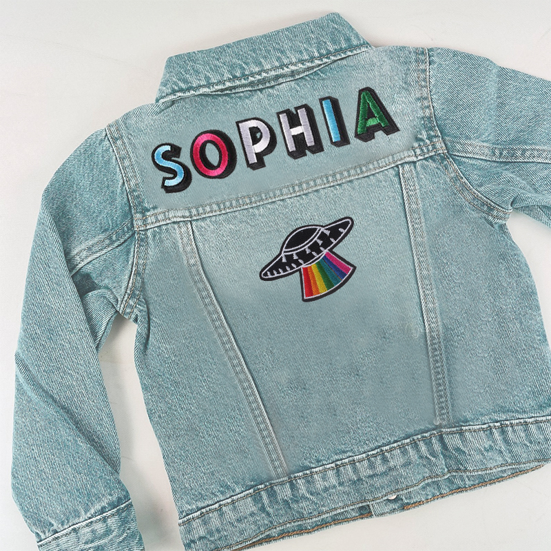 Personalized Kids Hand Patch Rainbow Denim Jacket| Cloth262