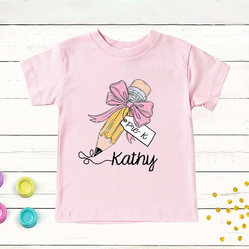 Personalized Girls Back To School Cute Pencil Bow T-Shirt| Cloth1403