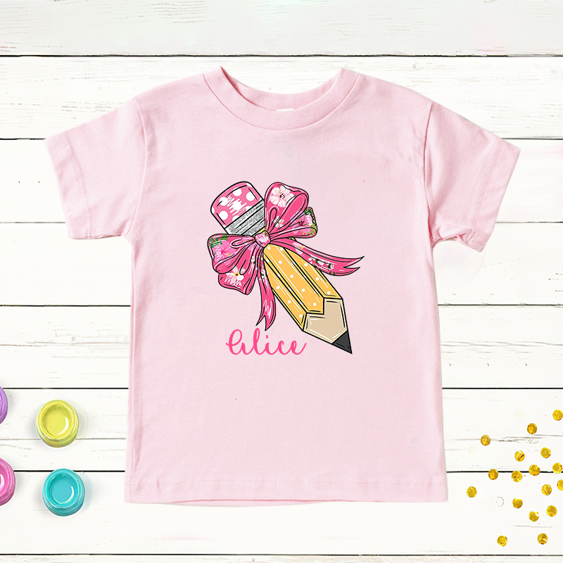 Personalized Girls Back To School Cute Pencil Bow T-Shirt| Cloth1405