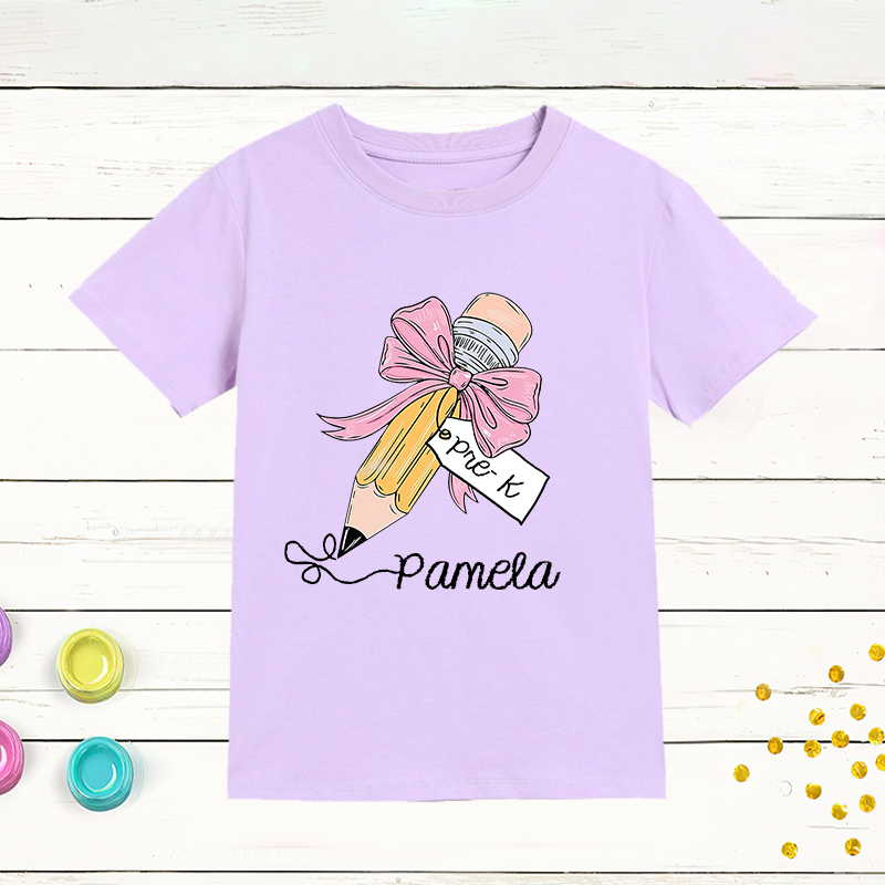 Personalized Girls Back To School Cute Pencil Bow T-Shirt| Cloth1403