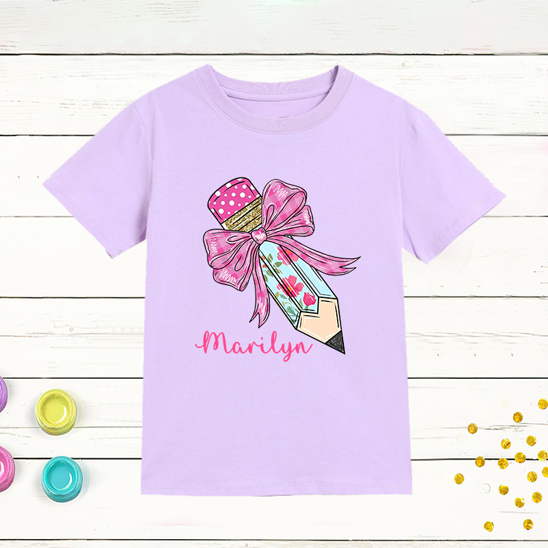 Personalized Girls Back To School Cute Pencil Bow T-Shirt| Cloth1405