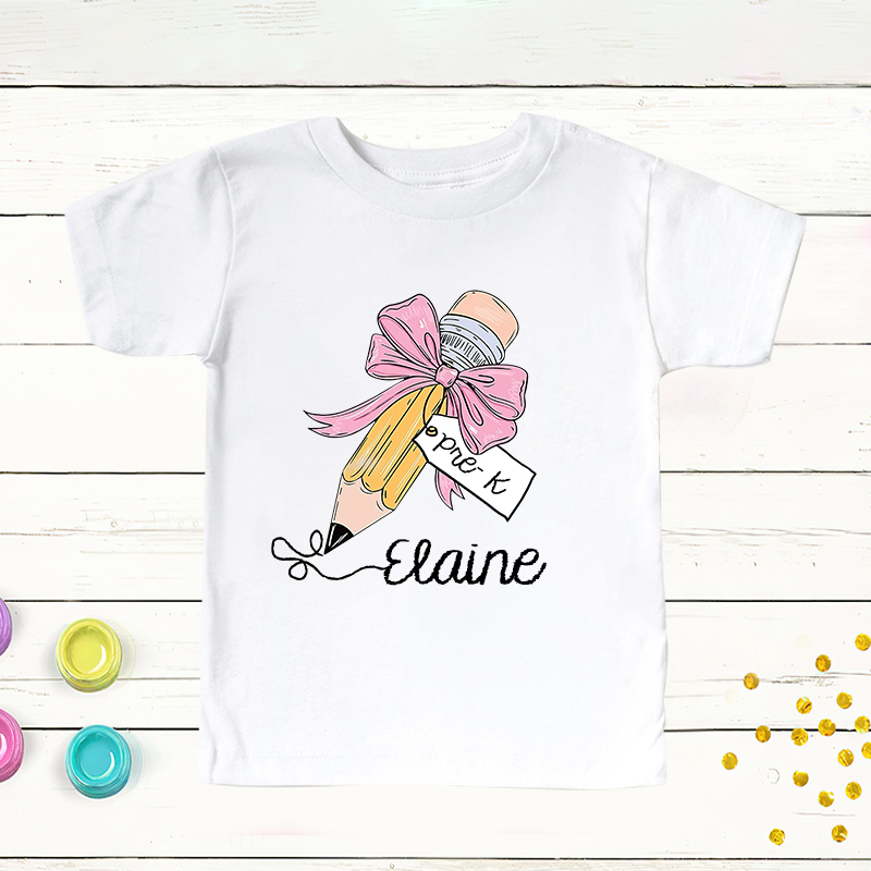 Personalized Girls Back To School Cute Pencil Bow T-Shirt| Cloth1403