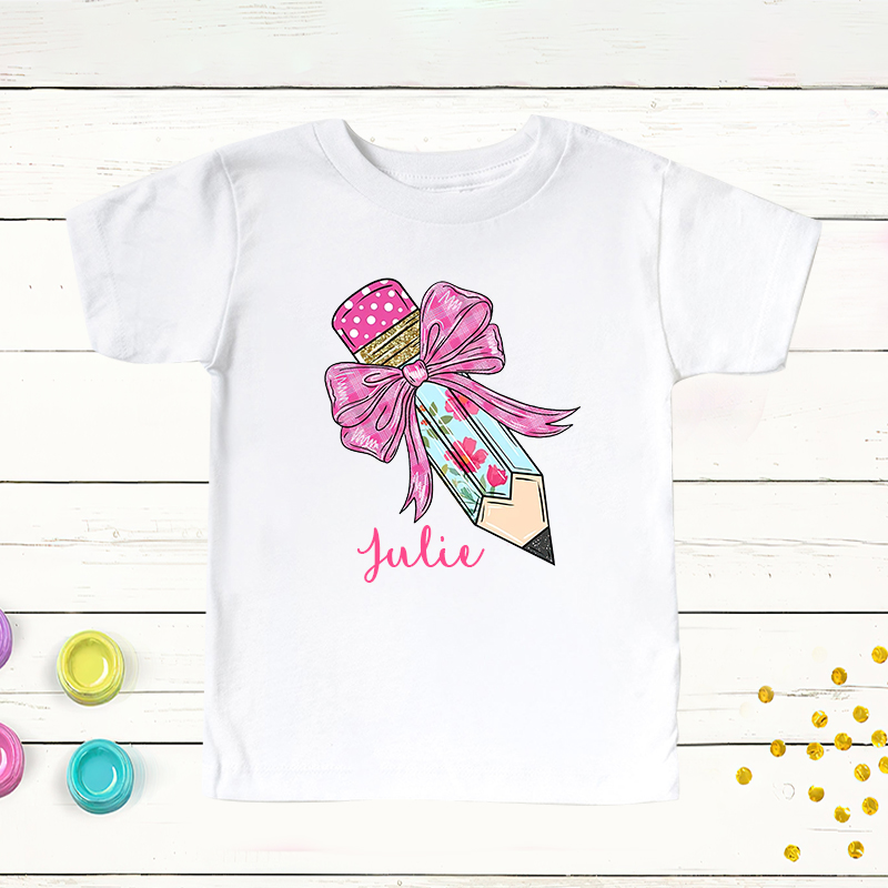 Personalized Girls Back To School Cute Pencil Bow T-Shirt| Cloth1405