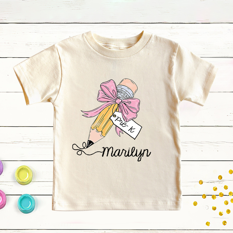 Personalized Girls Back To School Cute Pencil Bow T-Shirt| Cloth1403