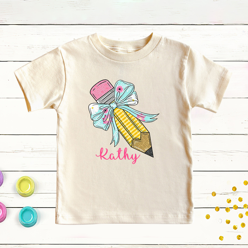 Personalized Girls Back To School Cute Pencil Bow T-Shirt| Cloth1405