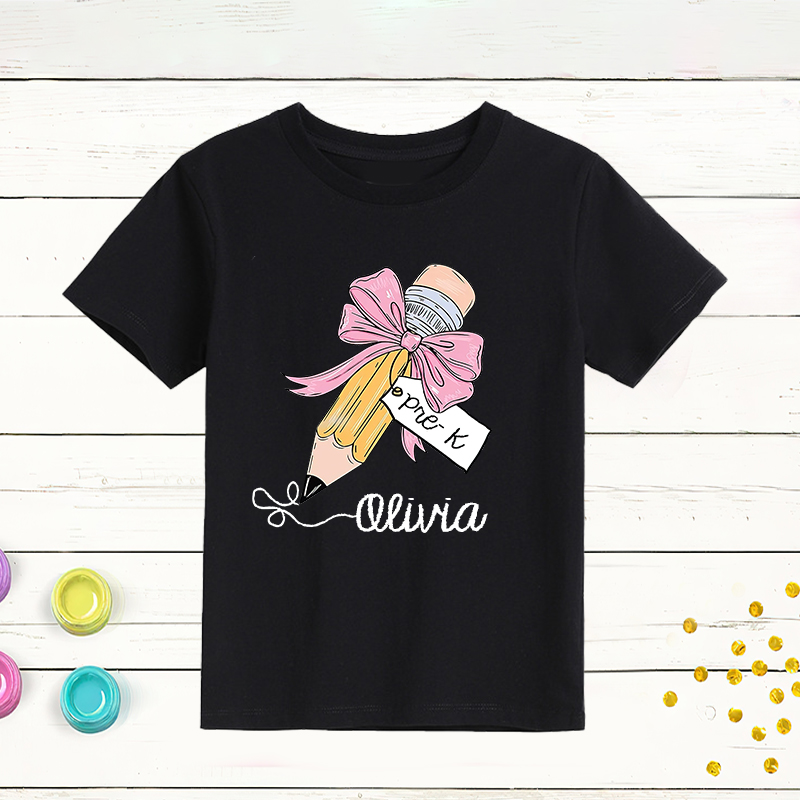 Personalized Girls Back To School Cute Pencil Bow T-Shirt| Cloth1403