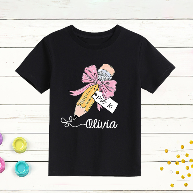 Personalized Girls Back To School Cute Pencil Bow T-Shirt| Cloth1403