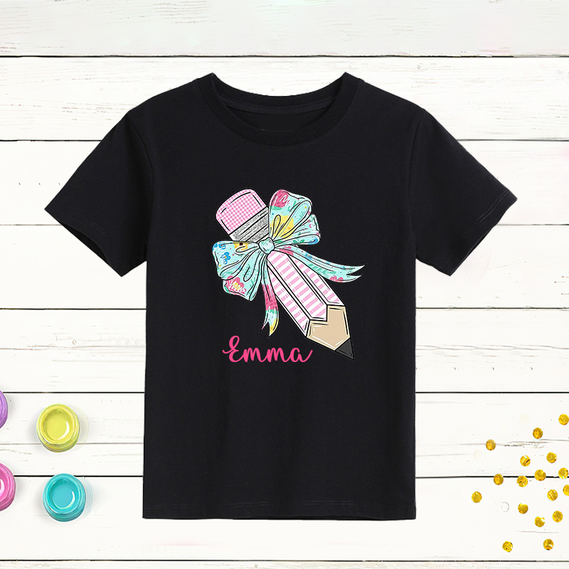 Personalized Girls Back To School Cute Pencil Bow T-Shirt| Cloth1405