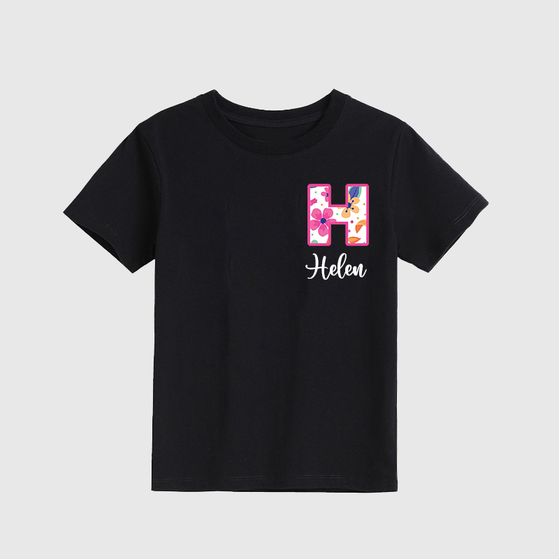 Personalized Girl Initial Cute Floral T-Shirt| Cloth1475