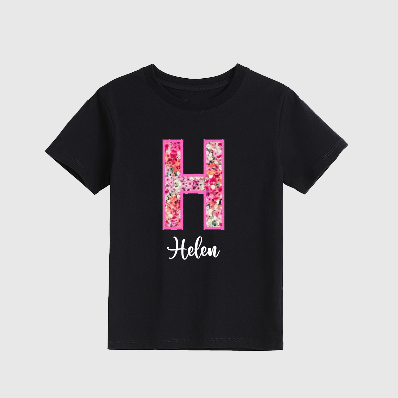 Personalized Girl Initial Cute Floral T-Shirt| Cloth1476