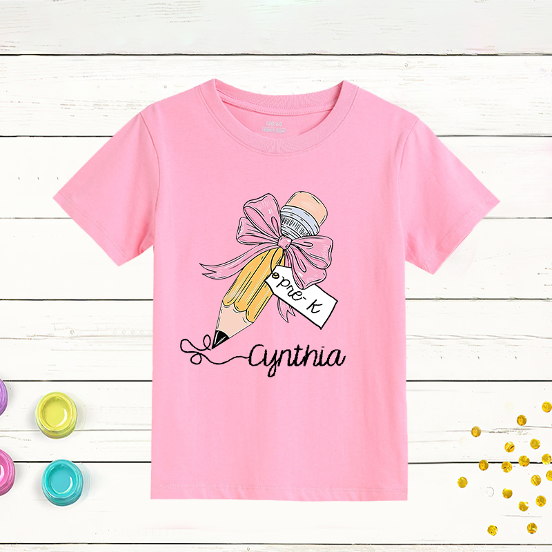 Personalized Girls Back To School Cute Pencil Bow T-Shirt| Cloth1403