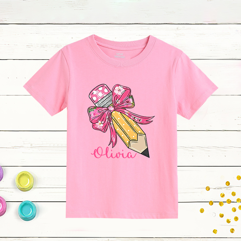 Personalized Girls Back To School Cute Pencil Bow T-Shirt| Cloth1405