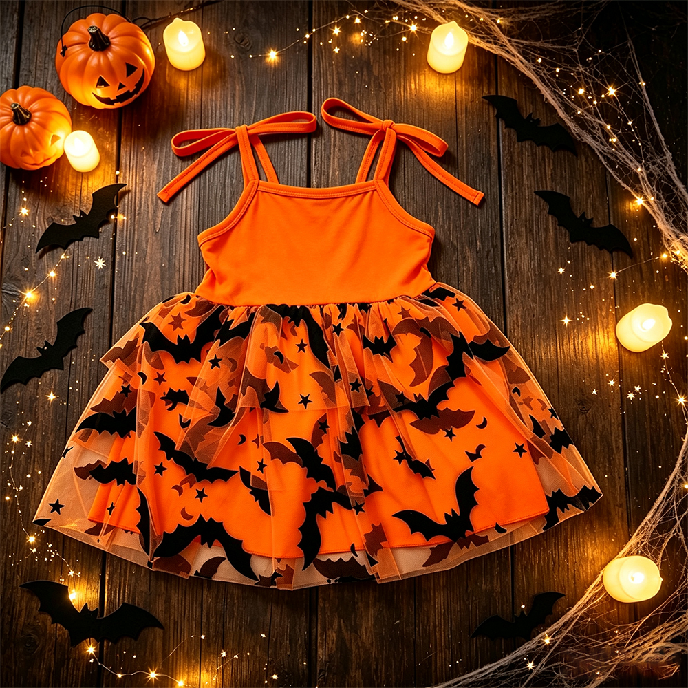 Personalized Girl Halloween Bat Pumpkin Tutu Dress| YESHalloween15