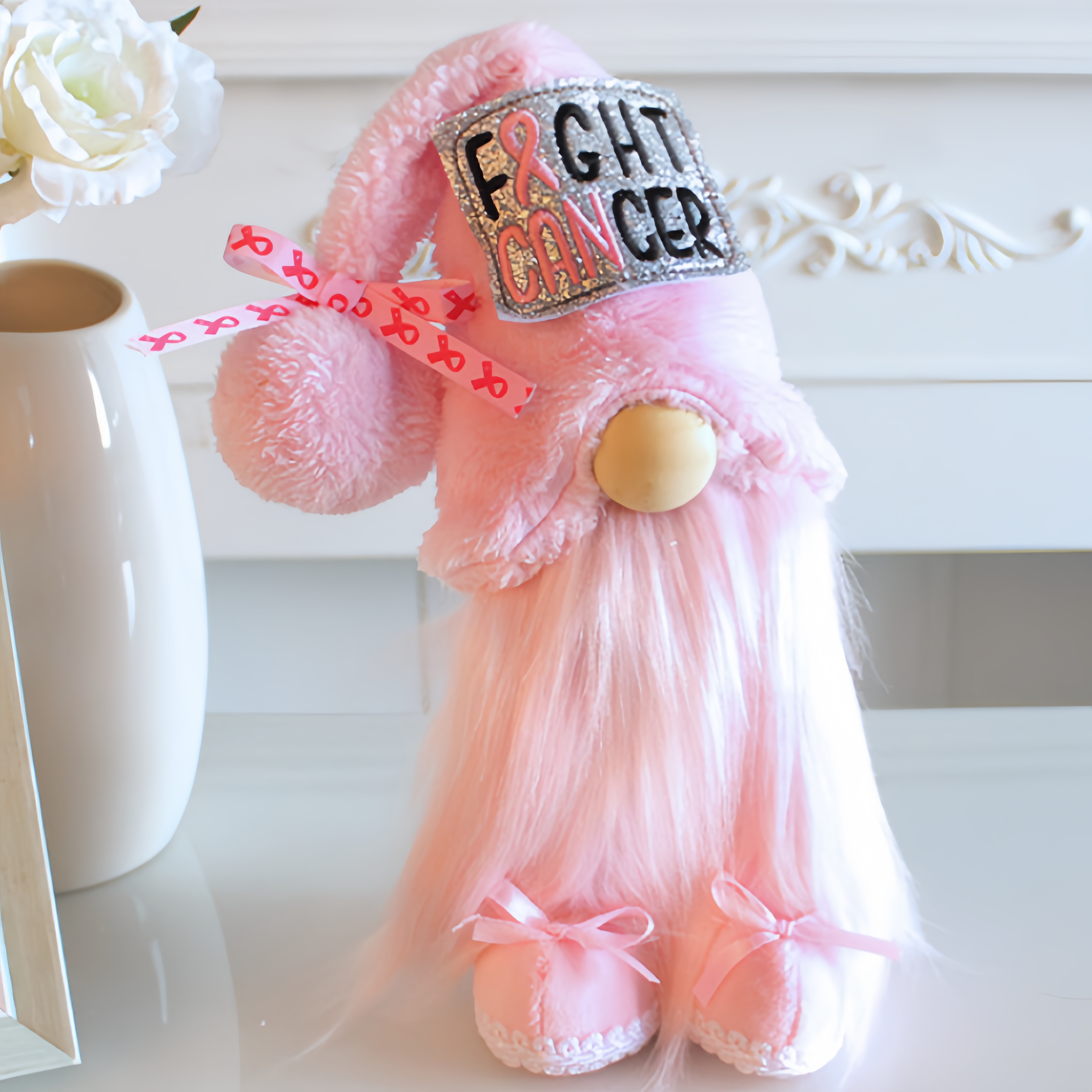 Fight Cancer Gnome --Tiered Tray Gnome (10inches)