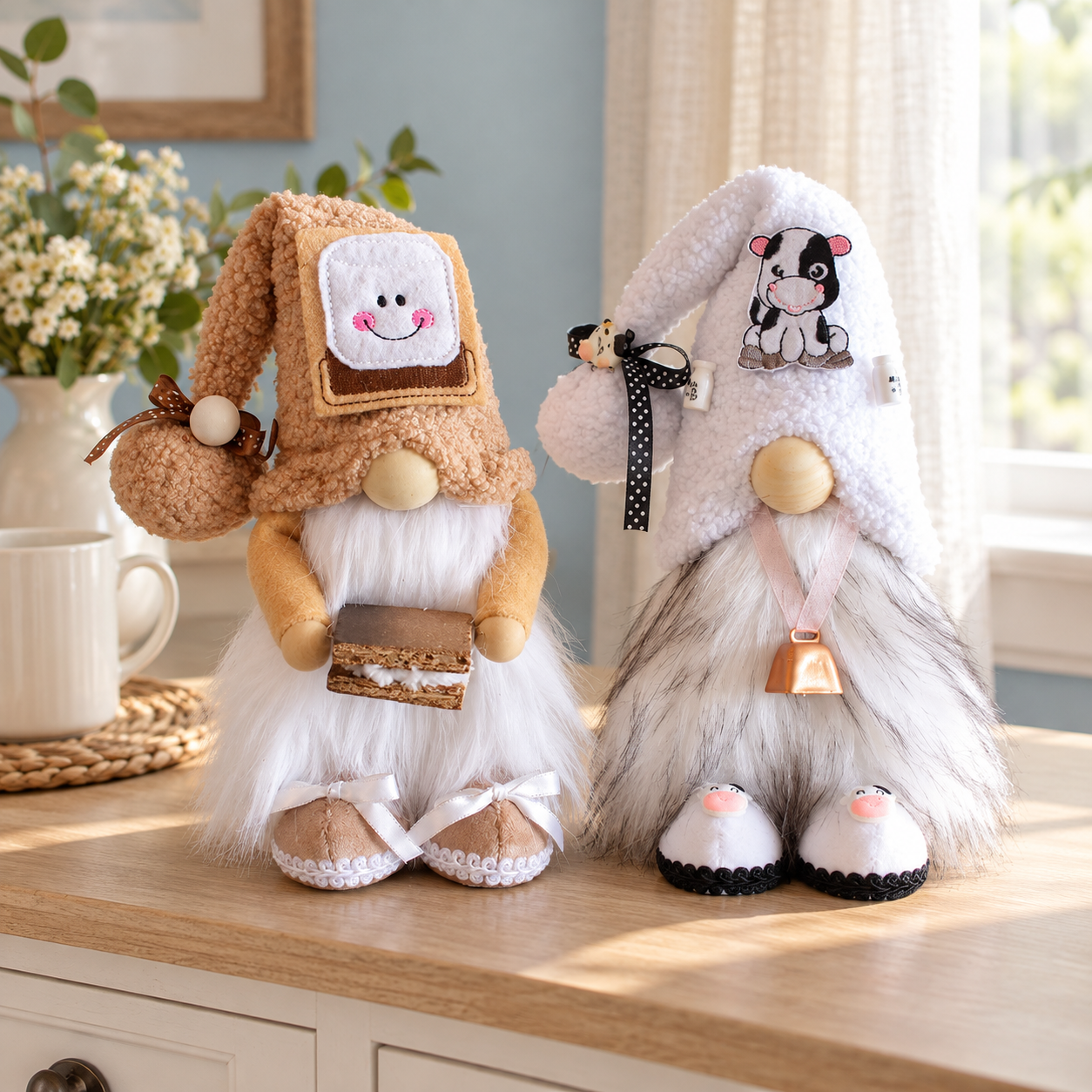 Cow & S’mores Gnomes – Farmhouse Kitchen Decor – 10.6 Inches