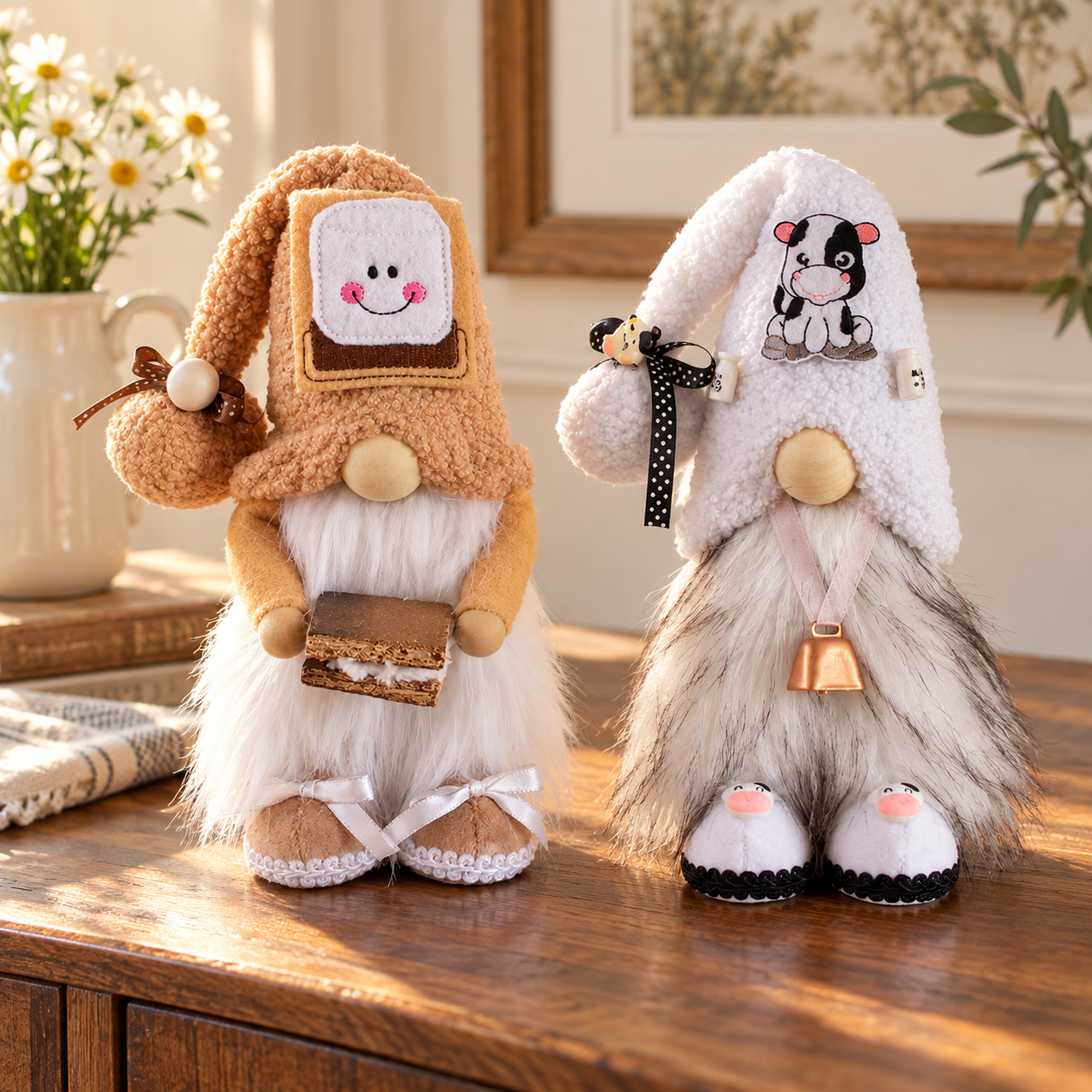 Cow & S’mores Gnomes – Farmhouse Kitchen Decor – 10.6 Inches