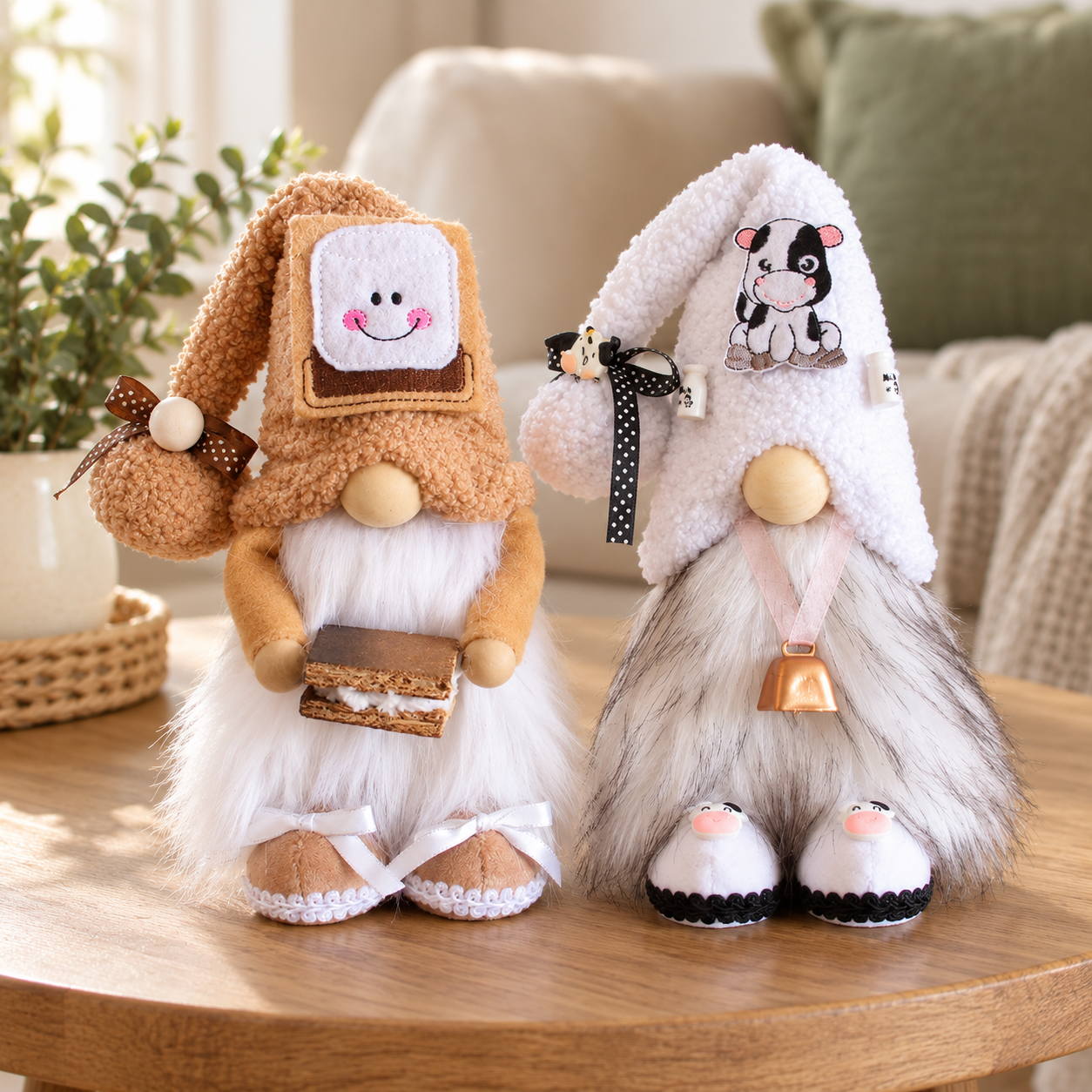 Cow & S’mores Gnomes – Farmhouse Kitchen Decor – 10.6 Inches