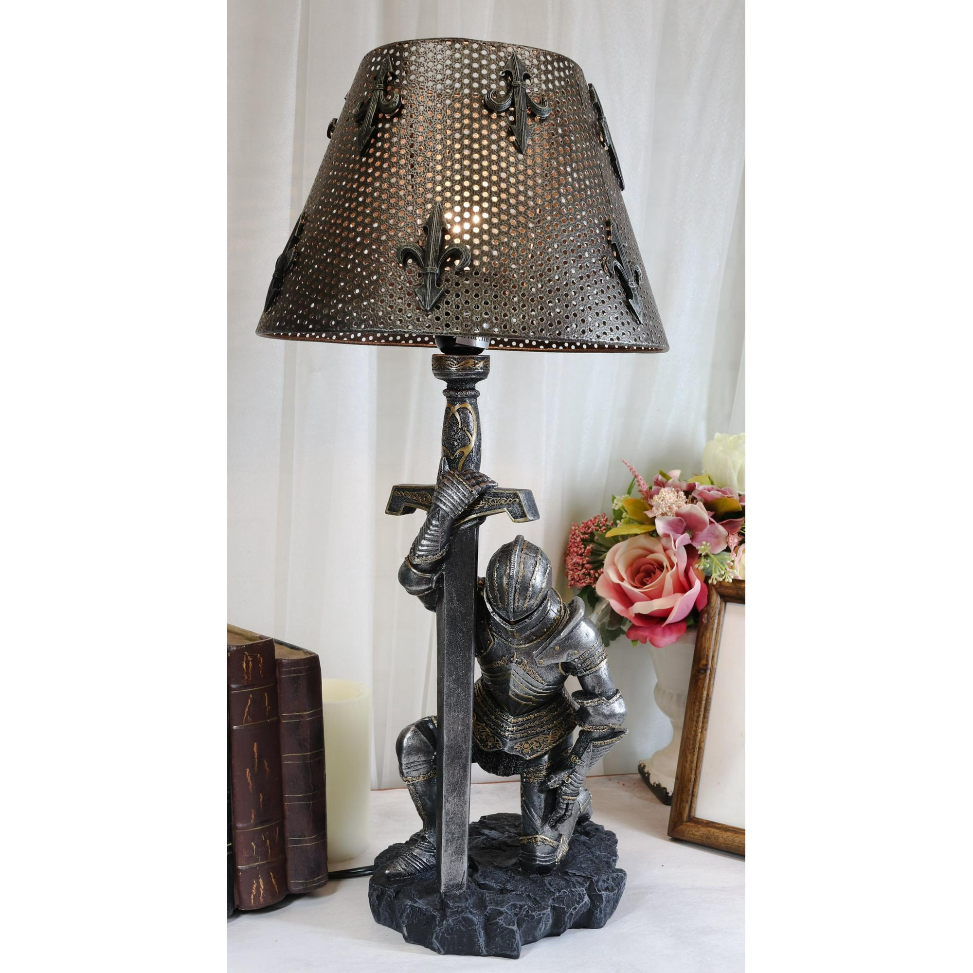 The Accolade Kneeling Knight Suit of Armor Ceremony Side Table Lamp 22"H