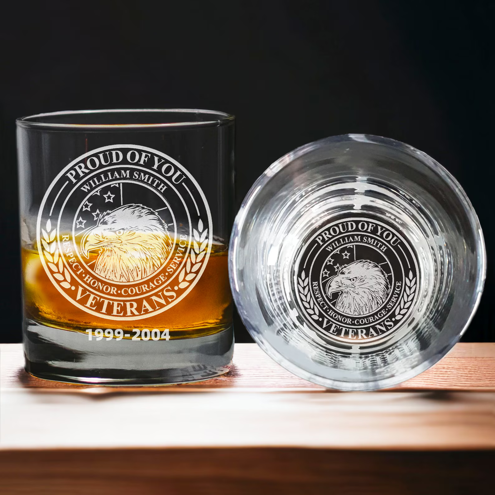 Personalized Veterans Whiskey Glass