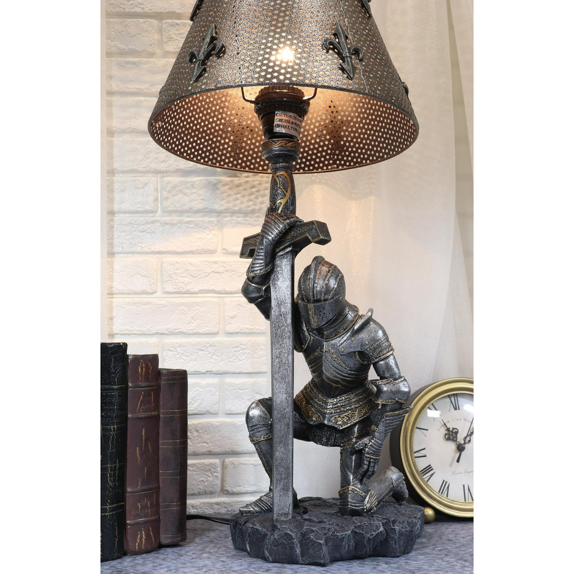 The Accolade Kneeling Knight Suit of Armor Ceremony Side Table Lamp 22"H